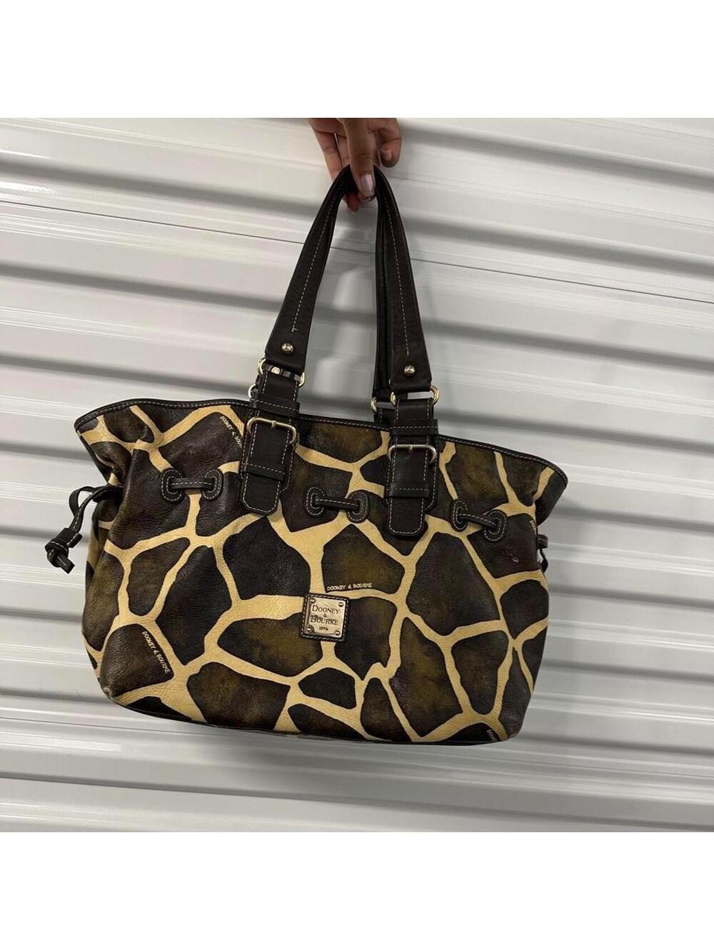 Y2k vintage Dooney & Bourke giraffe print leather tote bag small hole inside